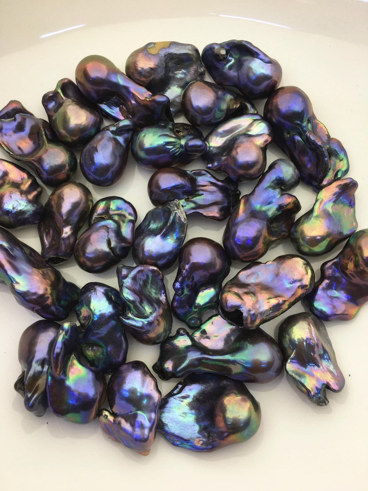 20pcs A 14-18mm black blue baroque Flame ball Pearl - one side good - no hole,FL15-T4-28