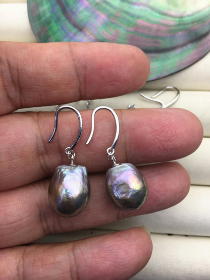 1 pair AAA 11-14mm gray bronze drop edison pearl dangle earrings,S925 Sterling Silver earrings,SE3-T9-3
