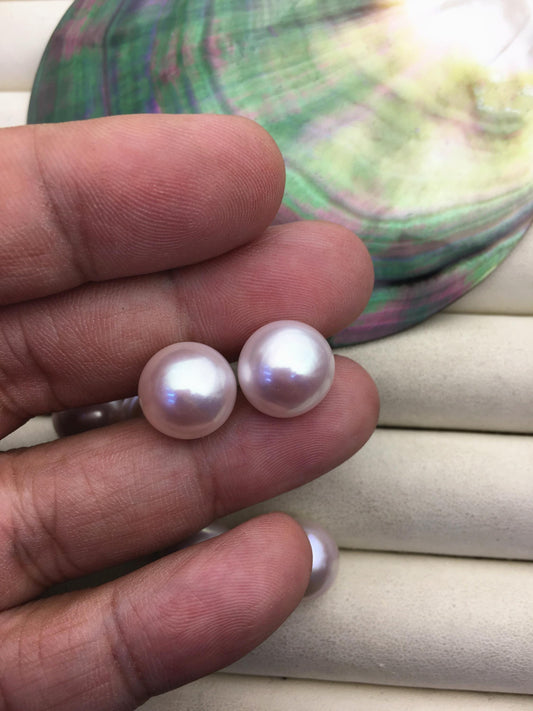 AAA 12-13mm light purple button round Pearl Stud Earrings, freshwater pearl earrings, classic pearl studs, SE1-069-27