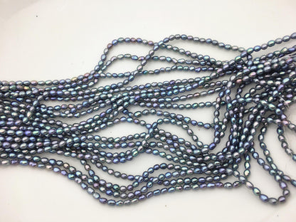 AAA 3-3.5mm Tiny black blue peacock nugget rice freshwater pearls,irregular nugget freshwater pearl strand,LM3-3A-20