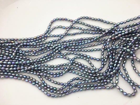 AAA 3-3.5mm Tiny black blue peacock nugget rice freshwater pearls,irregular nugget freshwater pearl strand,LM3-3A-20