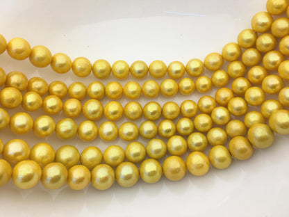 15.5'' AA 12-15mm yellow gold round baroque Edison Freshwater Pearl,ED13-2A-1