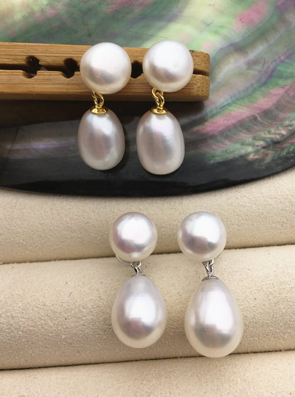 AAA 9mm White rice/button round pearl stud earrings,S925 Sterling Silver pearl earrings,pearl for women for girl,SE3-036