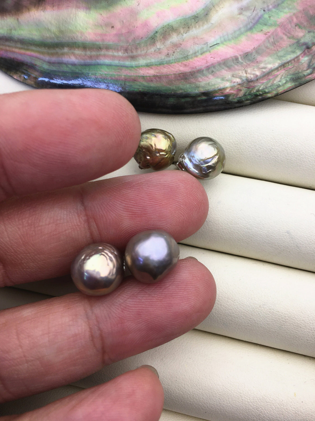 2 pairs AA+ 10-11mm gray baroque near round edison pearl stud earrings,S925 Sterling Silver stud earrings,SE3-T64