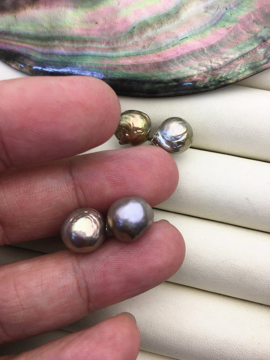 2 pairs AA+ 10-11mm gray baroque near round edison pearl stud earrings,S925 Sterling Silver stud earrings,SE3-T64