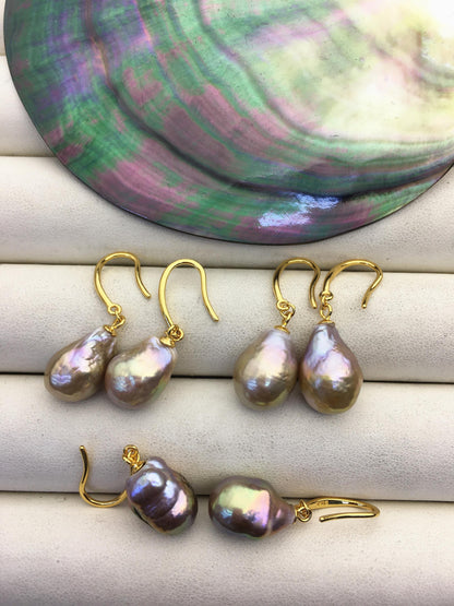 AAA 10-11mm natural color rianbow drop edison pearl dangle earrings, S925 Sterling Silver earrings, wedding pearl earrings, SE3-T9-43