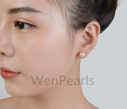 1 pair Select Size 2mm, 3mm, 4mm to 12mm White/Pink/Purple pearl stud earrings, button round, Sterling Silver, AAA pearl, SE1-008