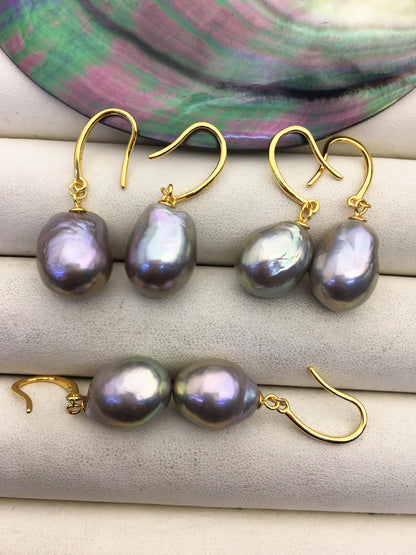 1 pair AAA 11-12mm gray drop edison pearl dangle earrings,S925 Sterling Silver earrings,SE3-T9-64