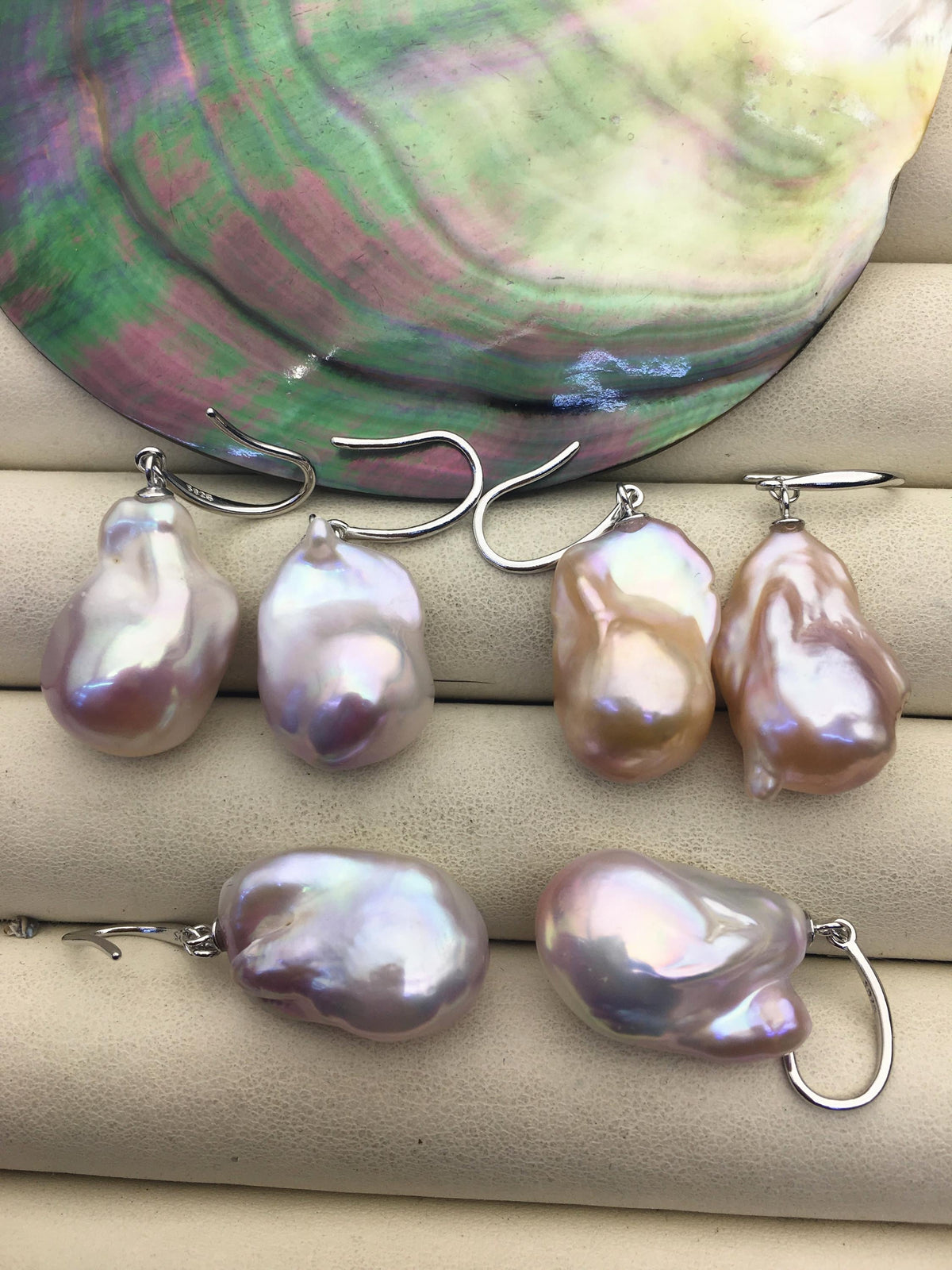 1 pair AAA 14-16mm light purple flame ball pearl dangle earrings,SE3-031-35