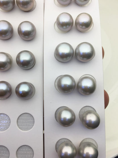 2 pairs AAA 10-11mm gray round freshwater pearls pair,half hole,RP10-3A-3