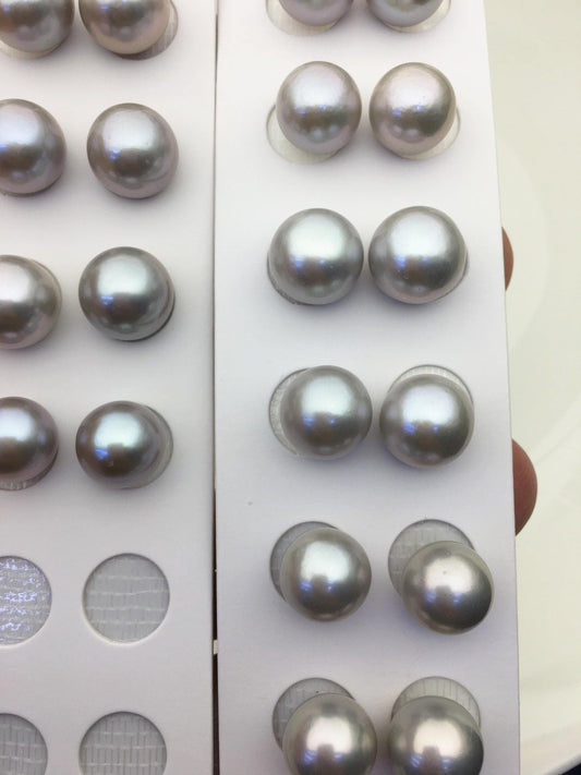2 pairs AAA 10-11mm gray round freshwater pearls pair,half hole,RP10-3A-3