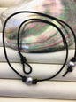 single gray pearl Leather Pearls choker Necklace - near round pearl - Genuine freshwater pearl - Black Tan Real leather - Le5-041