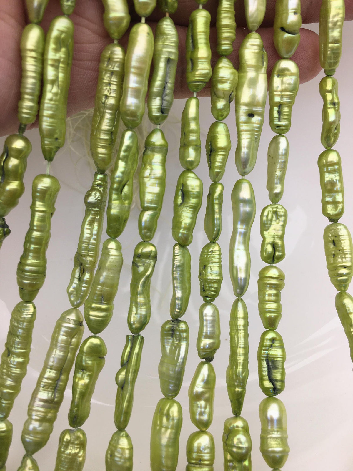 AA 5-7mm green Biwa Pearl Necklace,Genuine Fresh Water Pearl,Wedding Necklace,Mothers Day,ZS-80-10-51