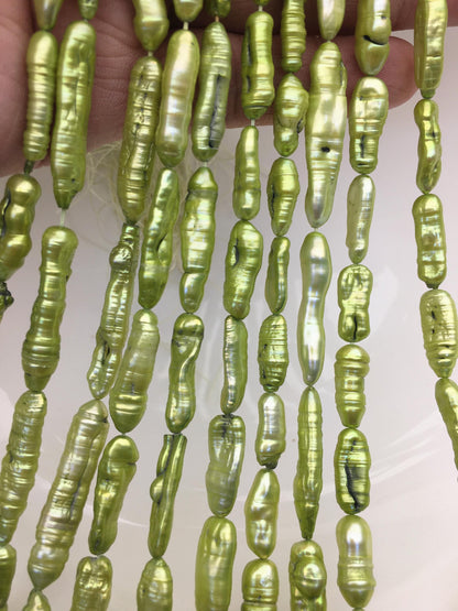 AA 5-7mm green Biwa Pearl Necklace,Genuine Fresh Water Pearl,Wedding Necklace,Mothers Day,ZS-80-10-51