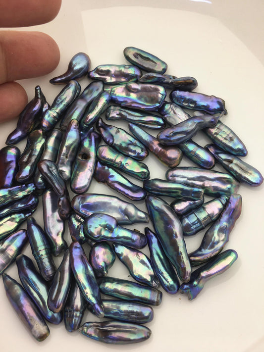 53pcs AA+ 6-12mm black blue biwa keshi Freshwater Pearls, no hole,ZS-80-1-31