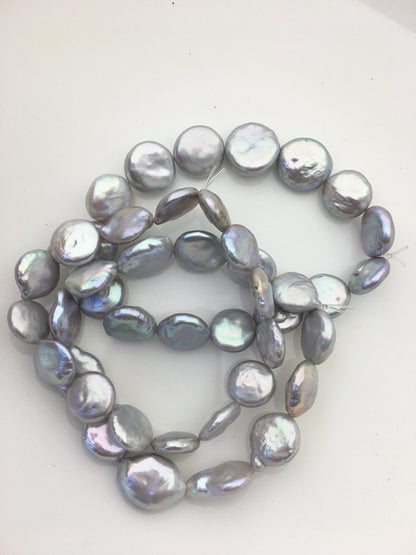 1pc 7 inchs AA+ 10-12mm Gray Coin Freshwater pearl Elastic string Bracelet,B8-010