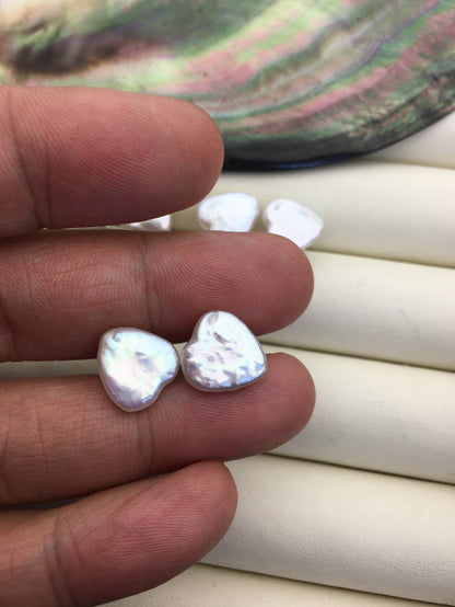 AAA 10-12mm white heart pearl stud earrings,sterling silver,earring with white baroque Natural Pearl,SE3-T31
