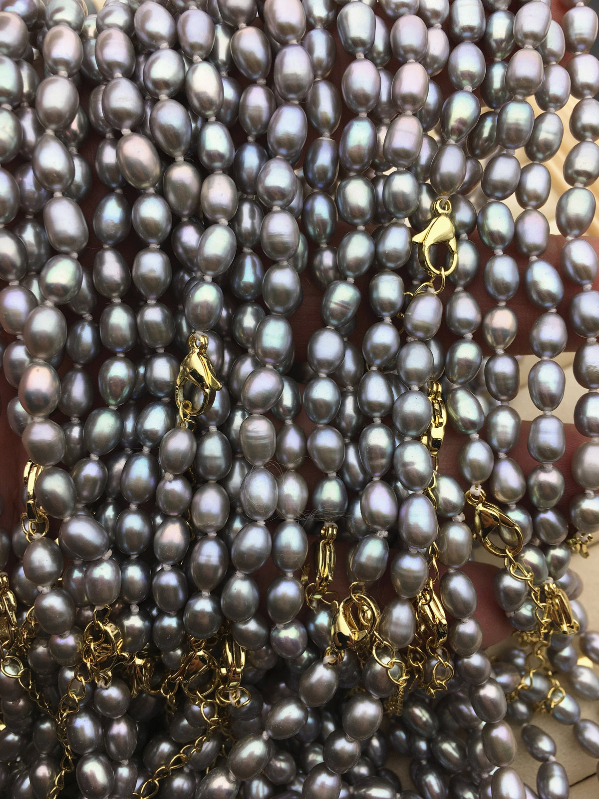16.5+2'' AAA 5-5.5mm gray tiny rice freshwater Pearl necklace, genuine freshwater Pearl necklace, Natural Pearl Necklace, NPN1-001