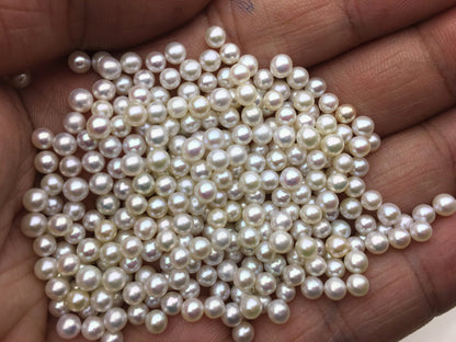 10pcs AAA 3.5-4mm white round seed freshwater pearls, half hole, through hole, Anniversary for earrings, for pearl ring, RP3-3A-2
