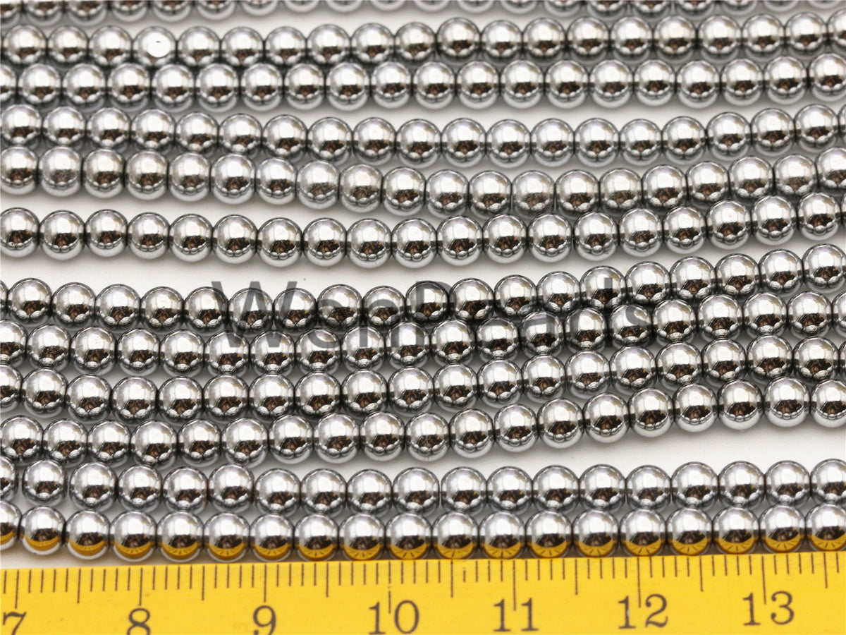 Hematite silver Gray 4mm Smooth Round,AAA, 105pcs,15.5 inches,G50-R4-002