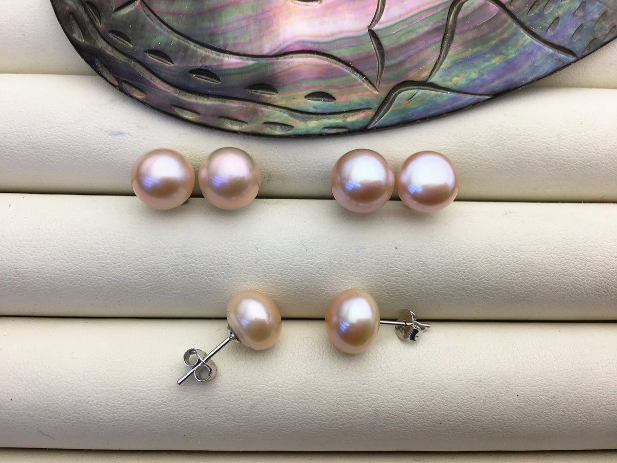 1 pair AAA 10-11mm light purple button round Pearl Stud Earrings, freshwater pearl earrings, classic pearl studs, SE1-T43
