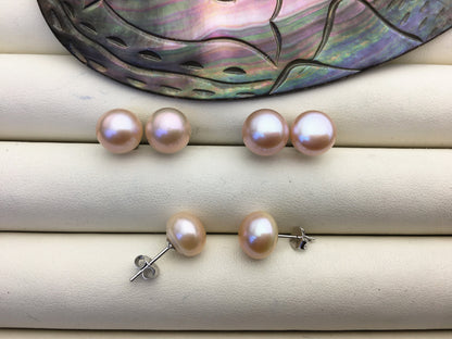 1 pair AAA 10-11mm light purple button round Pearl Stud Earrings, freshwater pearl earrings, classic pearl studs, SE1-T43
