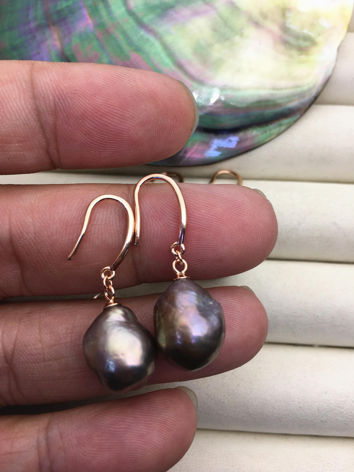 AAA 11-13mm natural rianbow drop edison pearl dangle earrings, rose gold S925 Sterling Silver earrings, wedding pearl earrings, SE3-T9-2