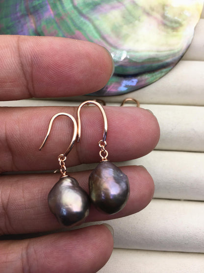 AAA 11-13mm natural rianbow drop edison pearl dangle earrings, rose gold S925 Sterling Silver earrings, wedding pearl earrings, SE3-T9-2
