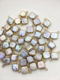 10pcs AA+ 11-12mm White Block Pearl Pendant with Gold Electroplated Edge for make Earrings bracelet necklace, wen pearl, EDG-013