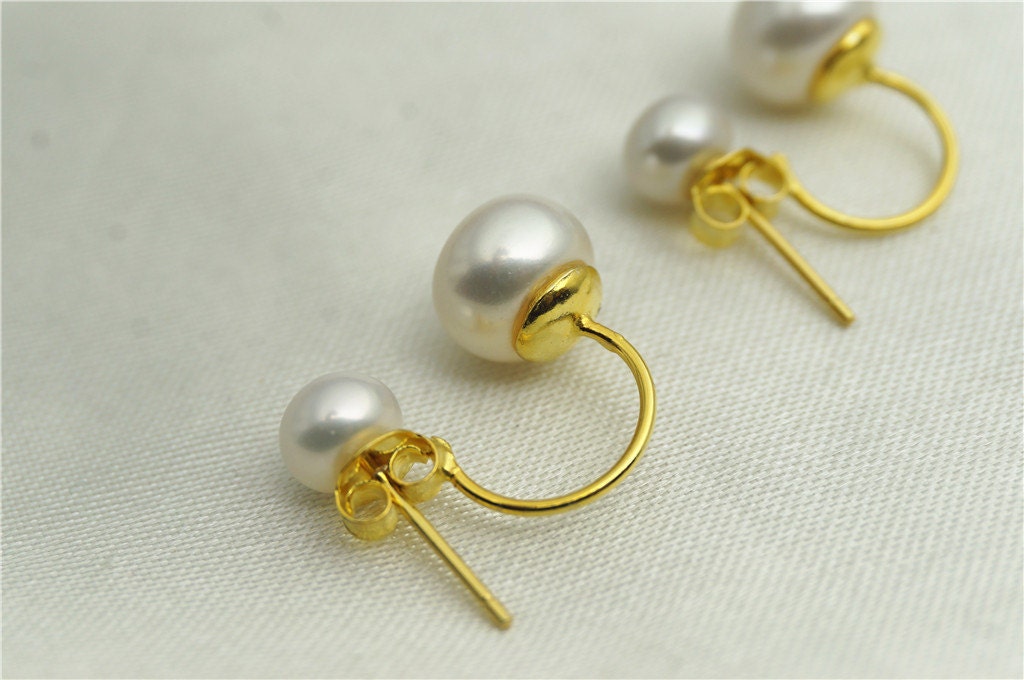 20% OFF, Two pearl stud earrings, White genuine freshwater real pearl earring, Pearl Stud Sterling, wedding pearl earrings, SE3-057