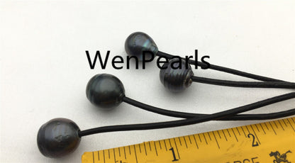 Tahitian pearl neklace, Pearl and Leather Lariat Necklace, Light brown Leather Pearl necklace, Sea pearl, Black pearl necklace, Le11-013