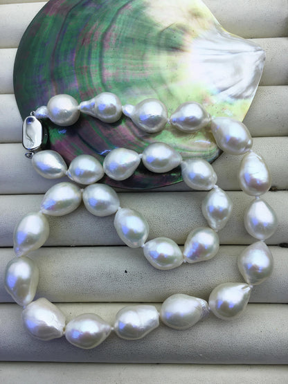 17.5'' AA+ 11-13mm white big baroque drop edison freshwater pearl necklace,NPN1-T30-8