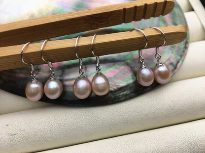 AAA 7.5-8mm white/purple/gray rice freshwater pearl dangle earrings, S925 Sterling Silver pearl earrings, pearl for women, SE3-110