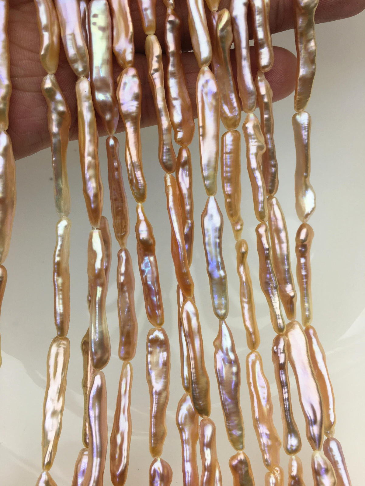 15.5'' AAA 5-8mm natural orange rainbow Toothpick pearls,ZS-80-25-13