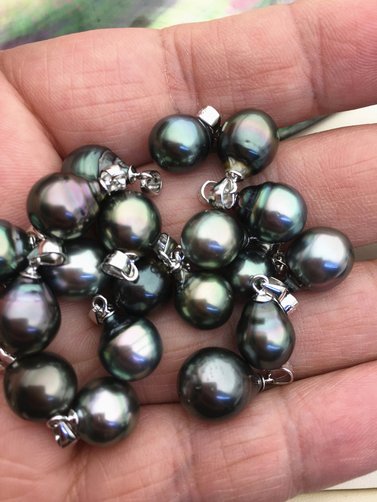 1pc 8-12mm Teardrop Tahitian Pearl Pendant, Sterling silver Pendant,natural color sea pearl,pearl necklace - NC1-089