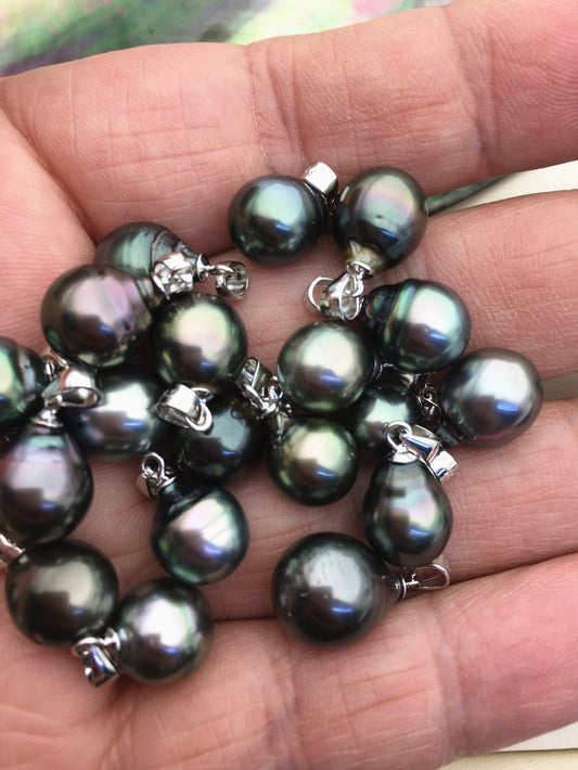1pc 8-12mm Teardrop Tahitian Pearl Pendant, Sterling silver Pendant,natural color sea pearl,pearl necklace - NC1-089
