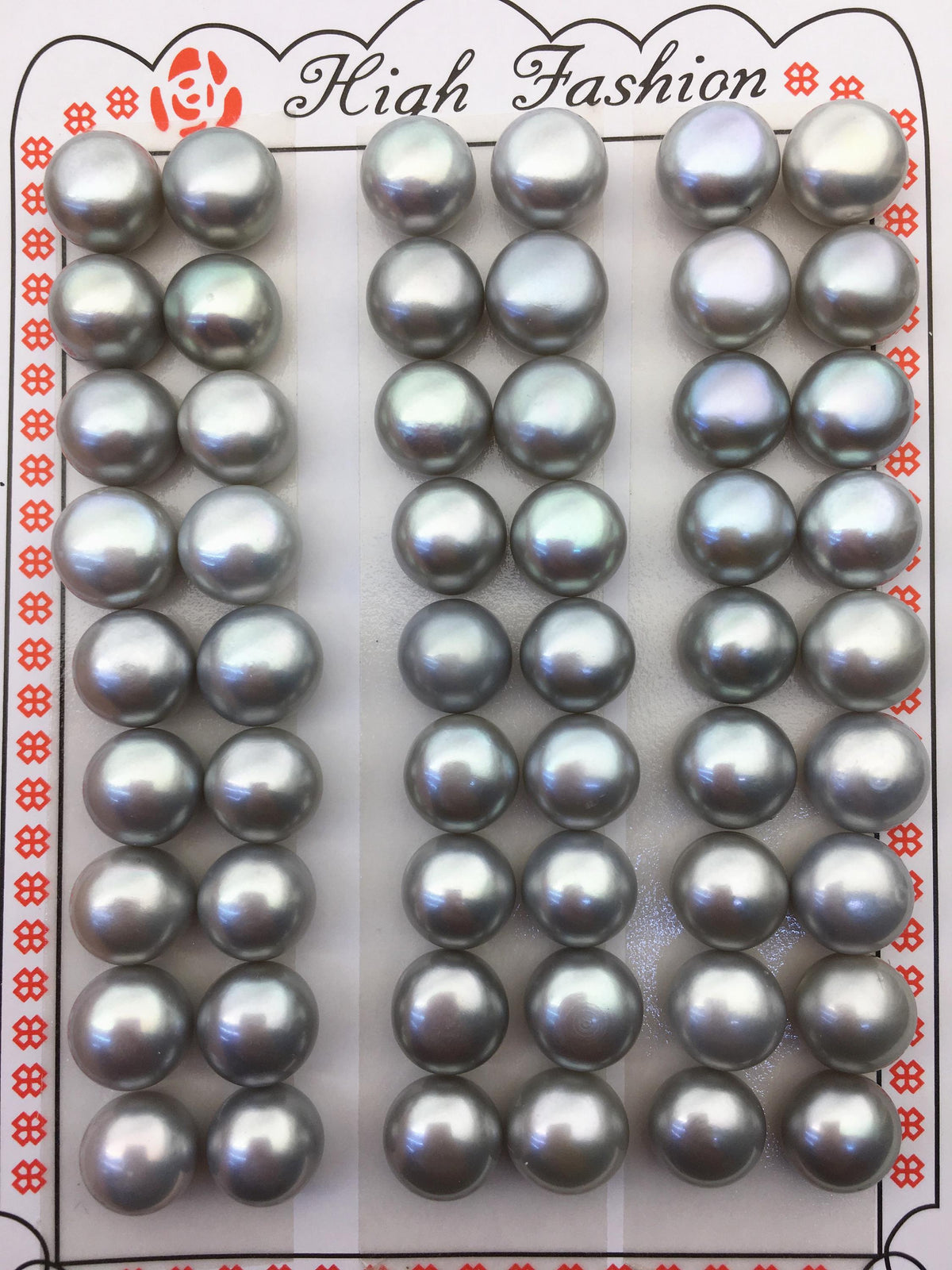 Gray Button Freshwater Pearl Pairs — 9–9.5 mm, 2 Pairs