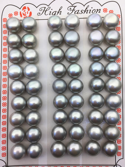 Gray Button Freshwater Pearl Pairs — 9–9.5 mm, 2 Pairs