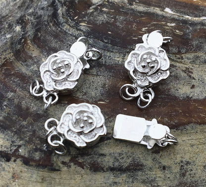 9mm Two Rows 925 sterling silver flower clasp, 2 strand clasp, push-in pearl clasp, necklace clasp, fashion jewelry findings, ASL-CL-012