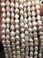 2 strands AA 6.5-7.3mm white nugget freshwater pearls, irregular nugget freshwater pearl strand, cheap price, pearl factory china, LM7-2A-6