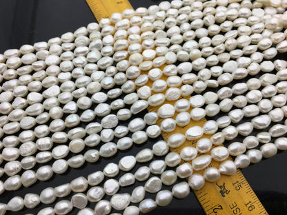 2 strands AA 6.5-7.3mm white nugget freshwater pearls, irregular nugget freshwater pearl strand, cheap price, pearl factory china, LM7-2A-6