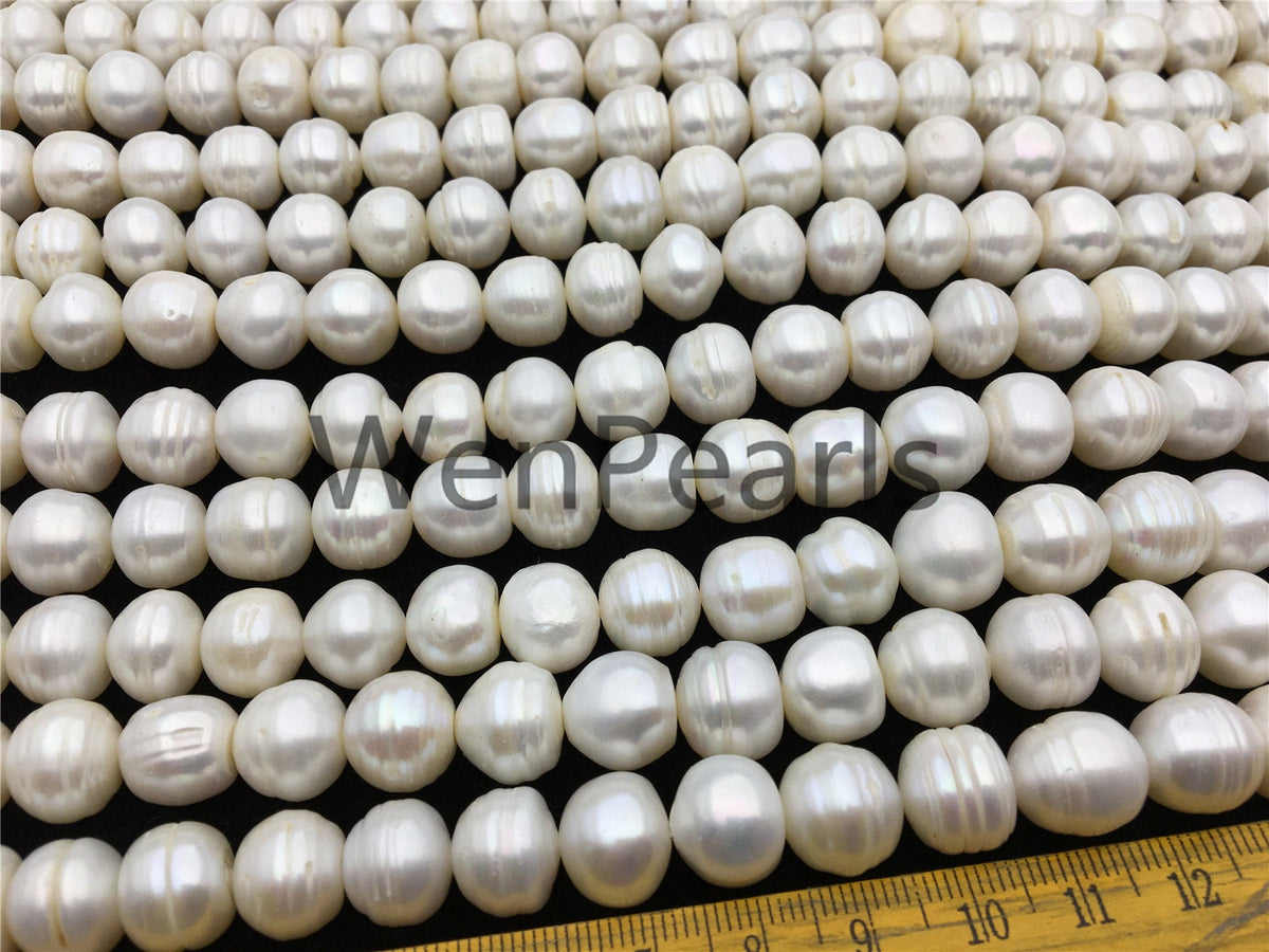 AA 11.2-12.2mm white button freshwater pearls, 2mm, 3mm large hole, Cultured pearl, diy pearl beads, gift for her, necklace, Christmas, SM12-2A-6
