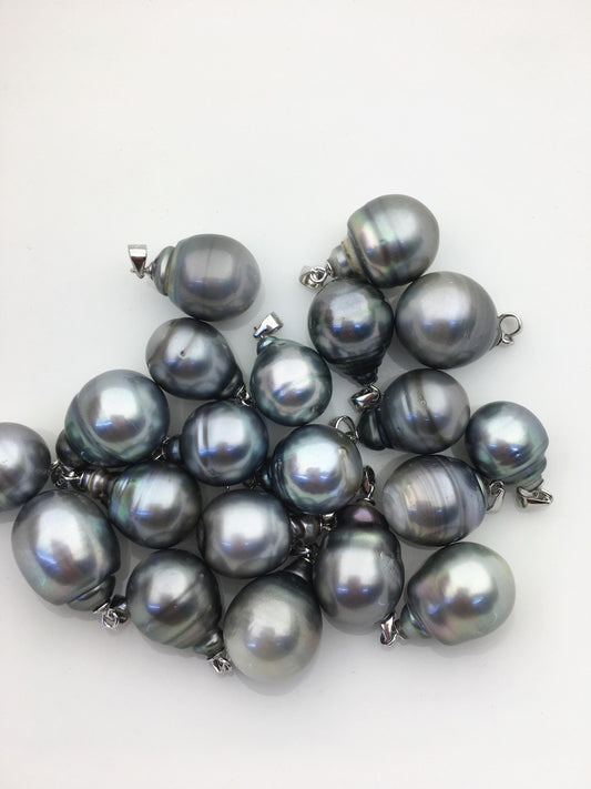 1pc 11-15mm Big Genuine Gray Rice Tahitian Pearl Pendant, natural color sea pearl,pearl necklace - NC1-T50