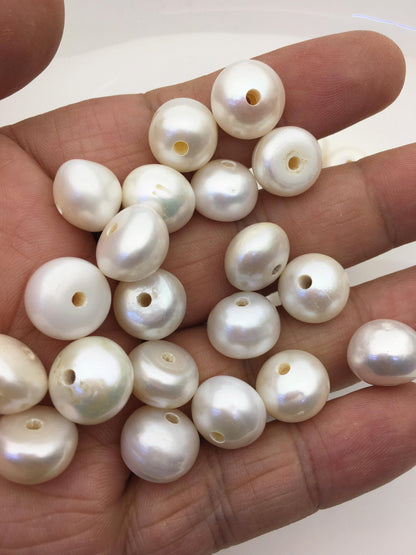 15pcs Very Big AA+ 13-14mm white button freshwater pearls,2mm hole,Rondelle pearl Beads,pearls for leather,SM13-T5