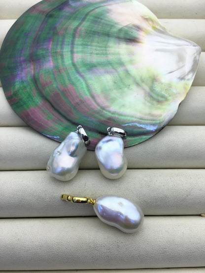 1pc AAA 12-15mm white baroque pearl Feather pendant necklace,S925 Sterling silver pendant,NC1-041-9