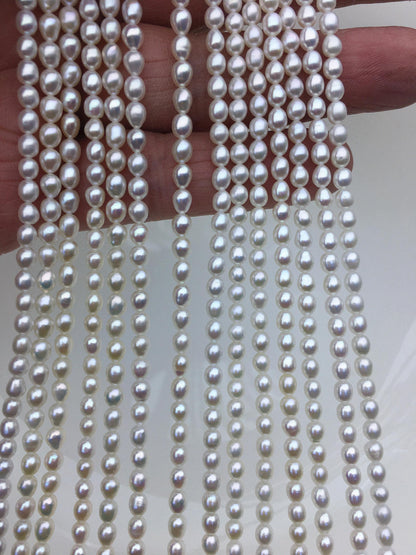 AAA 3.5-4x4-5mm white short rice pearls, full strand, oval loose pearl beads, diy pearl beads, genuine pearl, Cultured pearl, LR3-3A-33