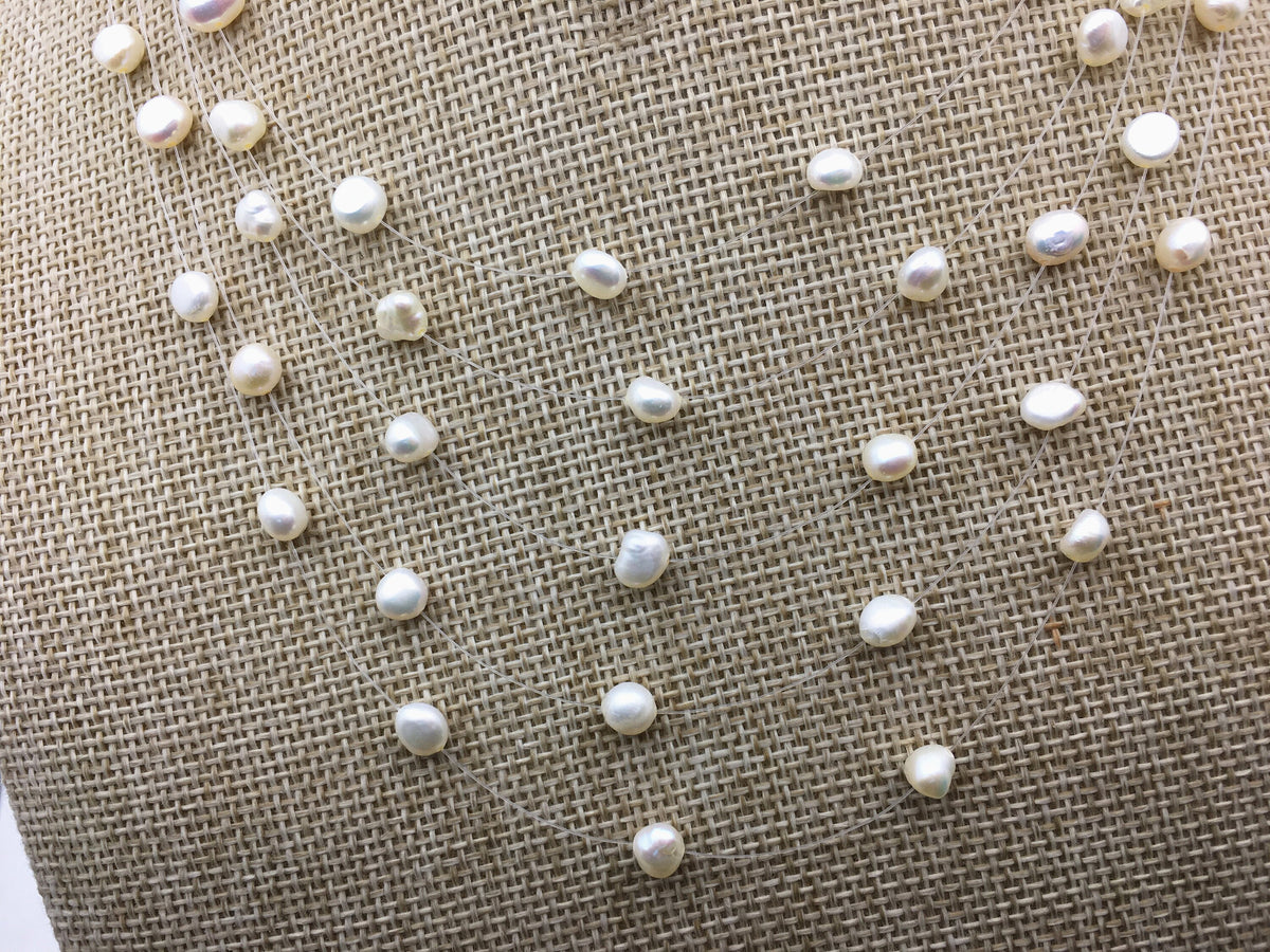 AAA 6-7mm floating necklace,illusion necklace,multistrand necklace,multistrand necklace,peach pearl necklace,NPN3-002