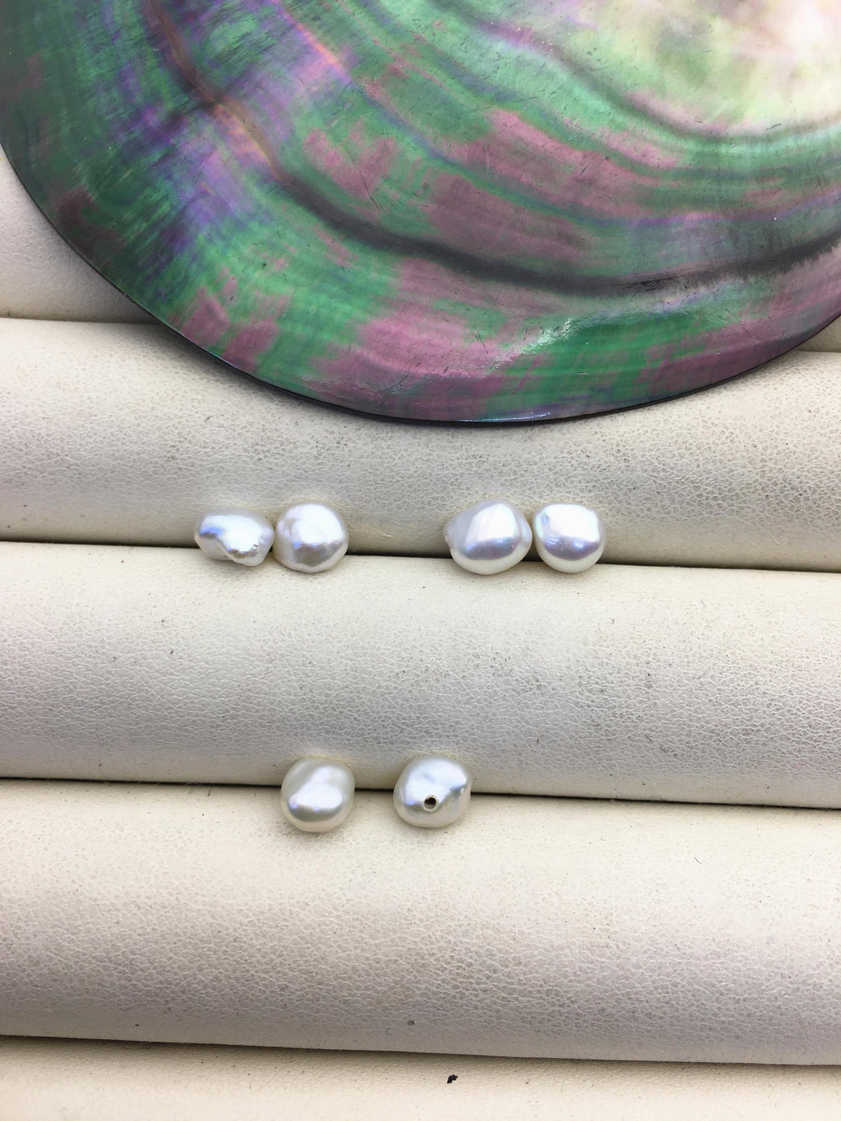 2 pairs AAA 6-7mm White keshi pearls Pair, for make stud earrings, half hole, loose pearl beads, very high luster, ZS-127-62-1