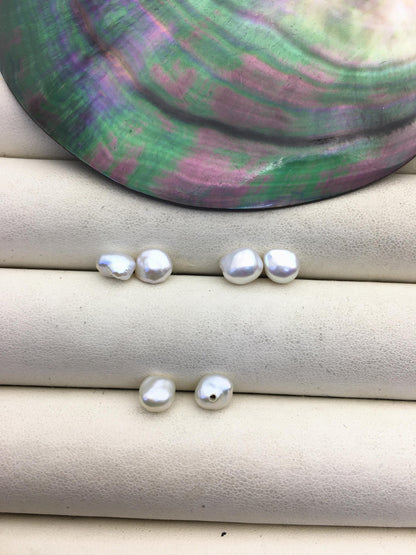 2 pairs AAA 6-7mm White keshi pearls Pair, for make stud earrings, half hole, loose pearl beads, very high luster, ZS-127-62-1