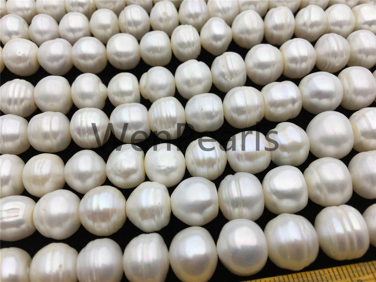 AA 11.2-12.2mm white button freshwater pearls, 2mm, 3mm large hole, Cultured pearl, diy pearl beads, gift for her, necklace, Christmas, SM12-2A-6
